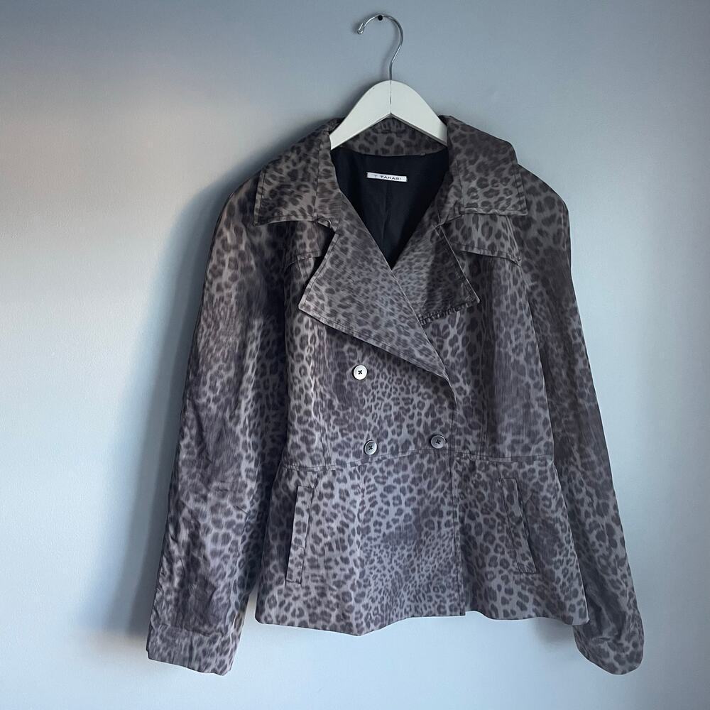 T Tahari Grey Leopard Print Jacket - Women's Size XL Lightweight Workwear Career - Picture 1 of 12